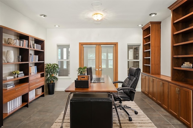 507 Arbors Cir, Elgin, TX 78621 - office with dark tile patterned flooring, french doors, and recessed lighting