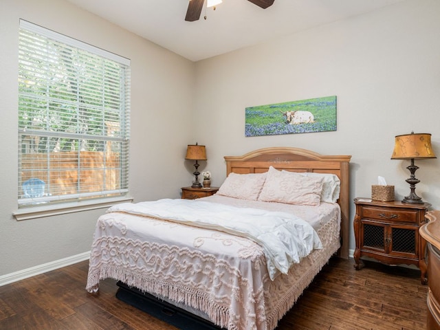 4525 Three Arrows Ct, Cedar Park, TX 78613 - bedroom featuring dark wood finished floors, baseboards, and a ceiling fan