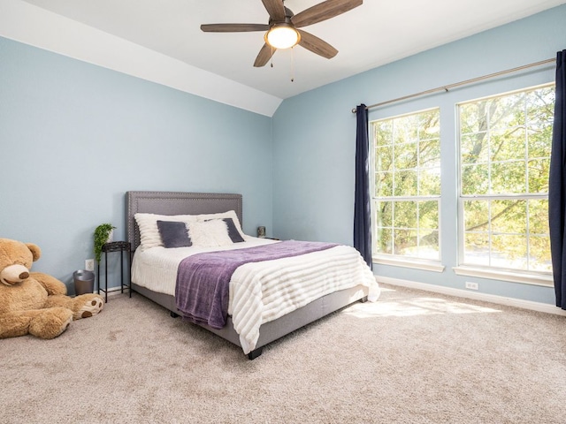 4525 Three Arrows Ct, Cedar Park, TX 78613 - carpeted bedroom featuring baseboards, vaulted ceiling, and ceiling fan