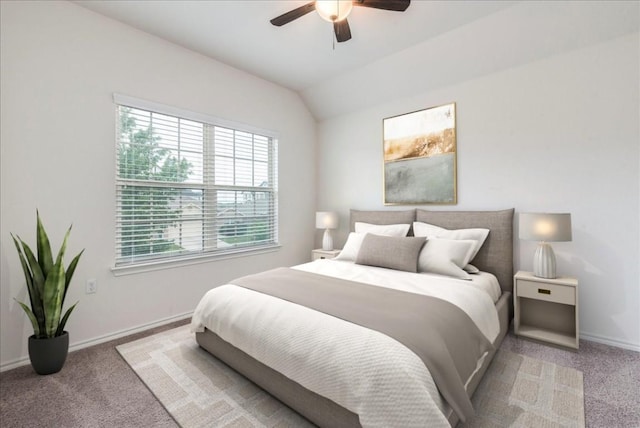 13305 Henneman Dr, Pflugerville, TX 78660 - bedroom with a ceiling fan, baseboards, vaulted ceiling, and light carpet