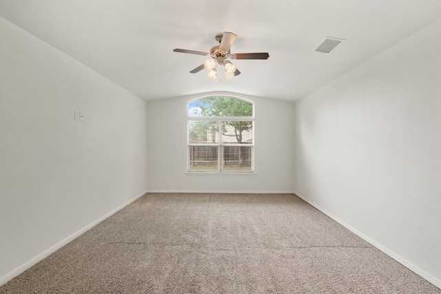 155 San Miniato St, Georgetown, TX 78628 - empty room featuring carpet, vaulted ceiling, a ceiling fan, and baseboards