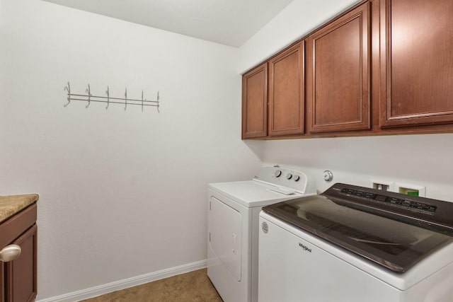 155 San Miniato St, Georgetown, TX 78628 - laundry area featuring washer and clothes dryer, cabinet space, and baseboards
