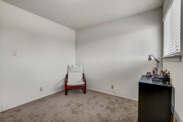 unfurnished room featuring baseboards, a textured ceiling, and carpet