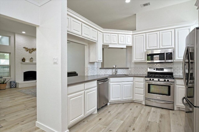 2208 Mimosa Trl, Round Rock, TX 78664 - kitchen featuring light wood-style flooring, a sink, appliances with stainless steel finishes, and visible vents