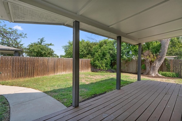 wooden deck featuring a yard and a fenced backyard