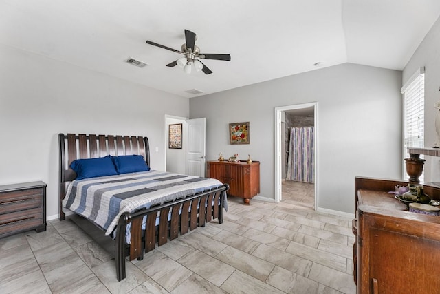 447 Discovery Dr, Kyle, TX 78640 - bedroom with lofted ceiling and ceiling fan