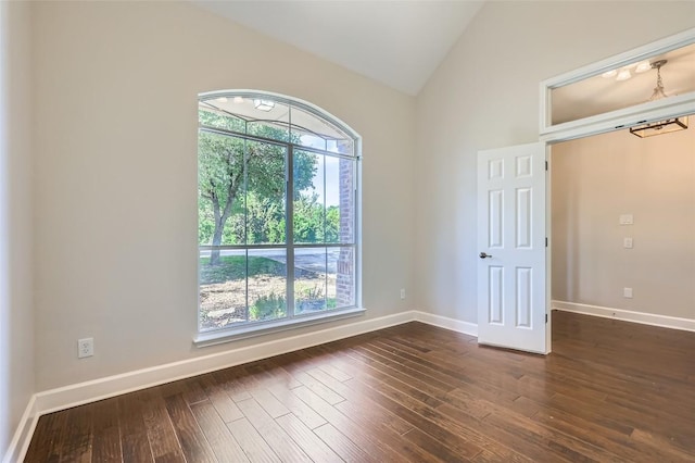 14308 Homestead Village Cir, Austin, TX 78717 - unfurnished room with dark wood-type flooring, baseboards, and high vaulted ceiling