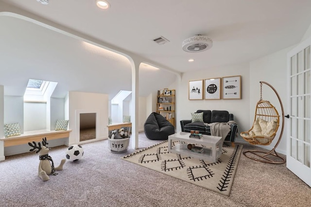 14308 Homestead Village Cir, Austin, TX 78717 - living area featuring carpet flooring, a skylight, and recessed lighting