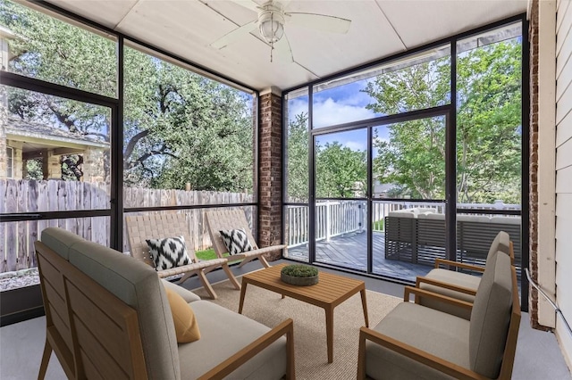 14308 Homestead Village Cir, Austin, TX 78717 - sunroom with ceiling fan and an outdoor hangout area
