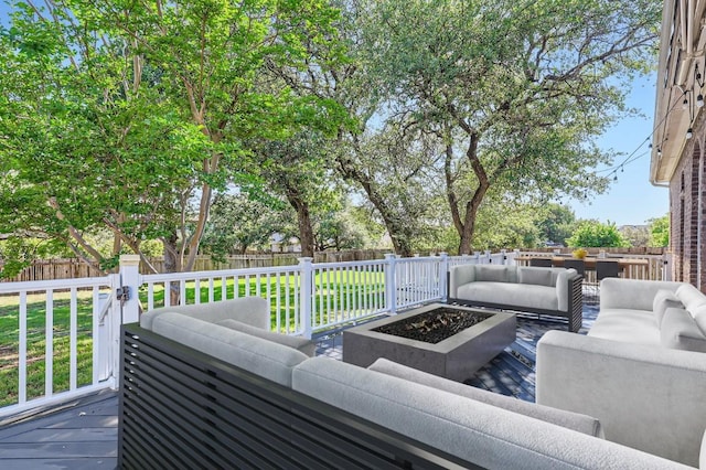 14308 Homestead Village Cir, Austin, TX 78717 - deck featuring an outdoor living space with a fire pit and a fenced backyard