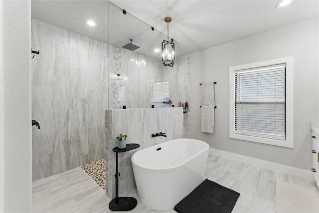 725 Winding Vw, New Braunfels, TX 78132 - full bath featuring walk in shower, a soaking tub, and recessed lighting