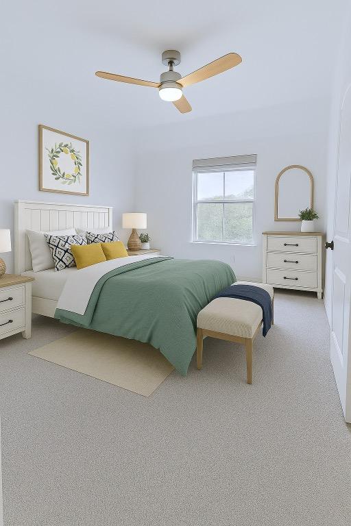 313 El Socorro Ln, Austin, TX 78732 - bedroom with carpet flooring and a ceiling fan