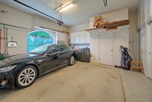 garage with a garage door opener
