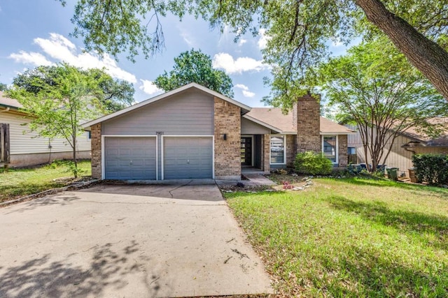 7901 Keswick Dr, Austin, TX 78745 - ranch-style house featuring brick siding, an attached garage, a front lawn, and driveway