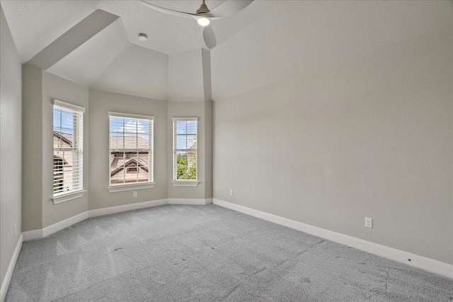 4211 Front Range Ln, Austin, TX 78732 - carpeted spare room featuring baseboards, ceiling fan, and vaulted ceiling