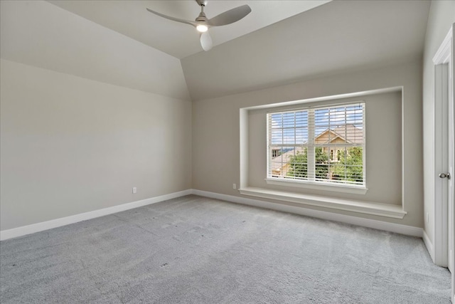 4211 Front Range Ln, Austin, TX 78732 - unfurnished room featuring a ceiling fan, lofted ceiling, light colored carpet, and baseboards