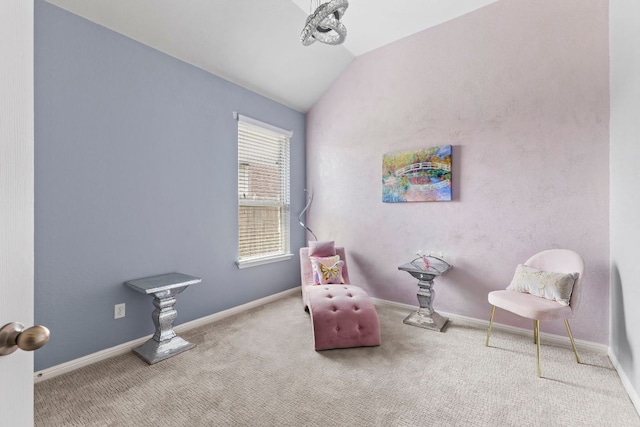 1401 Clearwing Cir, Georgetown, TX 78626 - sitting room featuring vaulted ceiling, carpet, and baseboards