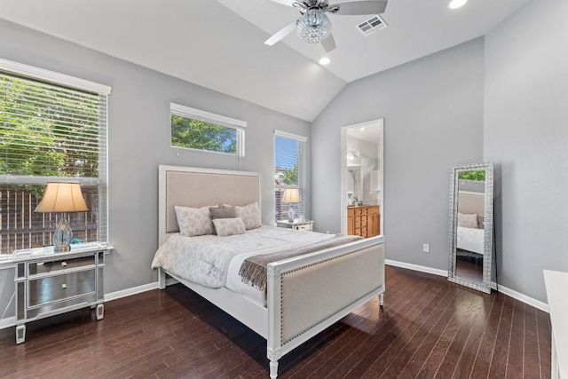 1401 Clearwing Cir, Georgetown, TX 78626 - bedroom featuring multiple windows, vaulted ceiling, baseboards, wood finished floors, and recessed lighting