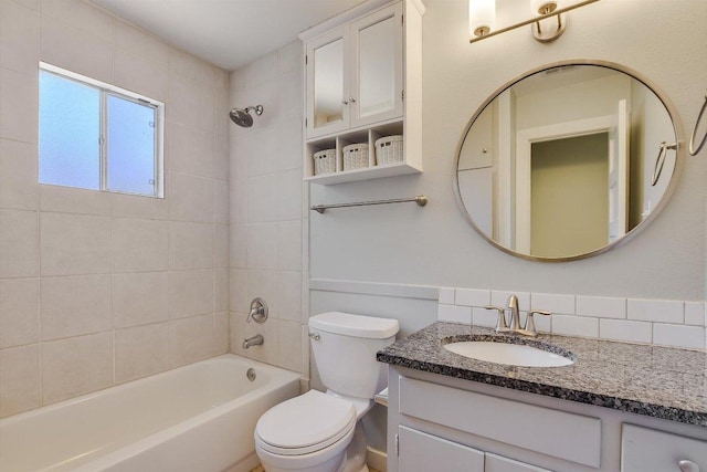 1403 Valleyridge Dr Unit A & B, Austin, TX 78704 - bathroom with toilet, vanity,  shower combination, and decorative backsplash