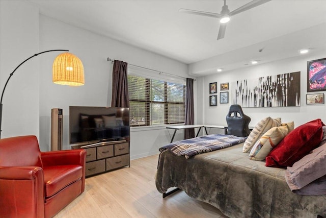 1812 W Ave Unit 306, Austin, TX 78701 - bedroom with wood finished floors, recessed lighting, and a ceiling fan