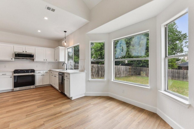 kitchen featuring a sink, appliances with stainless steel finishes, a healthy amount of sunlight, and visible vents