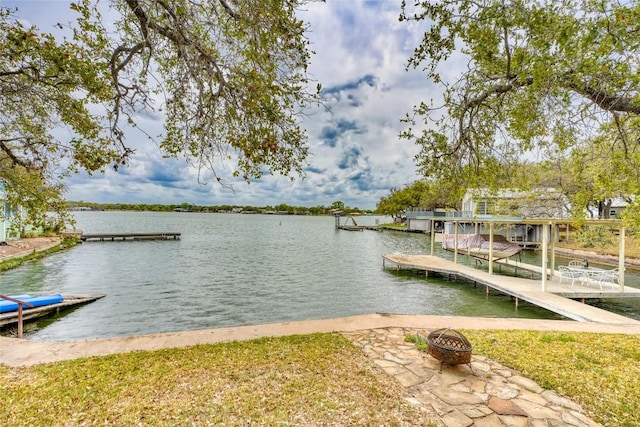 1833 Highland Dr, Marble Falls, TX 78654 - view of dock featuring an outdoor fire pit and a water view