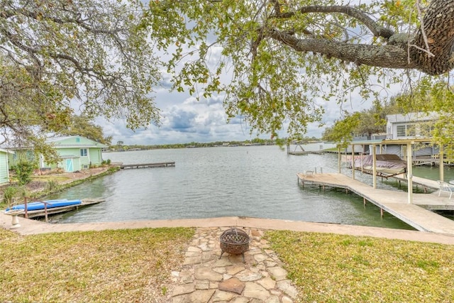 1833 Highland Dr, Marble Falls, TX 78654 - dock area featuring an outdoor fire pit and a water view