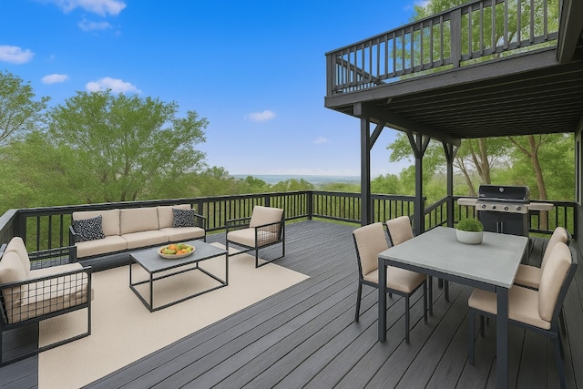 510 Circle Rd, Horseshoe Bay, TX 78657 - wooden deck with outdoor lounge area, outdoor dining space, and a grill