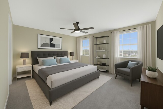 510 Circle Rd, Horseshoe Bay, TX 78657 - bedroom with light colored carpet and ceiling fan