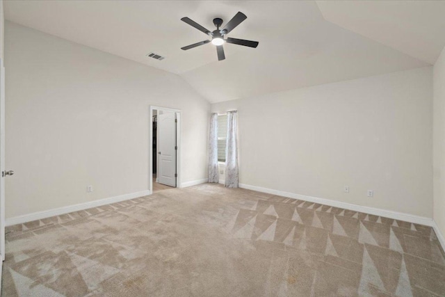 231 Skinner, Kyle, TX 78640 - empty room with vaulted ceiling, a ceiling fan, carpet flooring, and baseboards