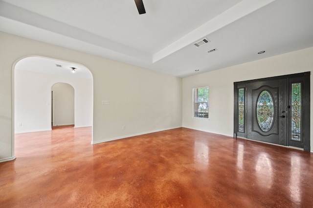 1159 Stallion Springs Dr, Fischer, TX 78623 - foyer featuring finished concrete flooring, arched walkways, and a ceiling fan
