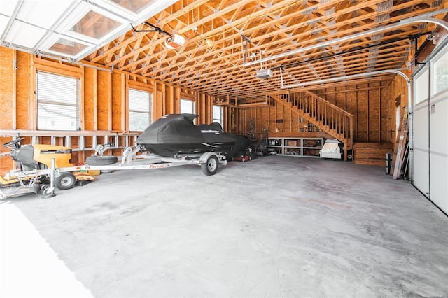 garage with a garage door opener
