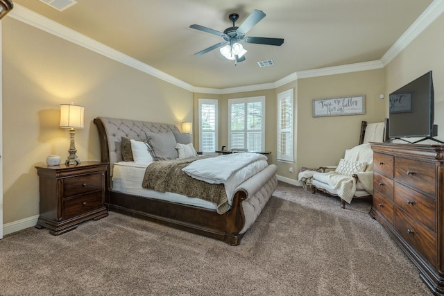 2600 Dalea St, Round Rock, TX 78681 - bedroom featuring ornamental molding, carpet, and a ceiling fan