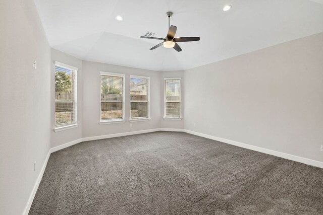 829 Expedition Way, Round Rock, TX 78665 - empty room with ceiling fan, dark colored carpet, and recessed lighting
