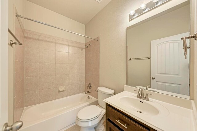 3909 Vinalopo Dr, Austin, TX 78738 - bathroom featuring toilet,  shower combination, and vanity