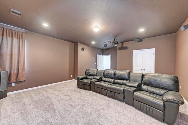 3909 Vinalopo Dr, Austin, TX 78738 - home theater featuring carpet floors, recessed lighting, baseboards, and a textured ceiling