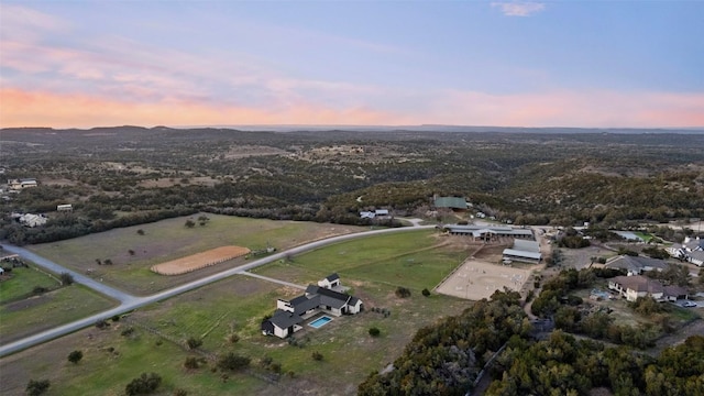 view of aerial view at dusk