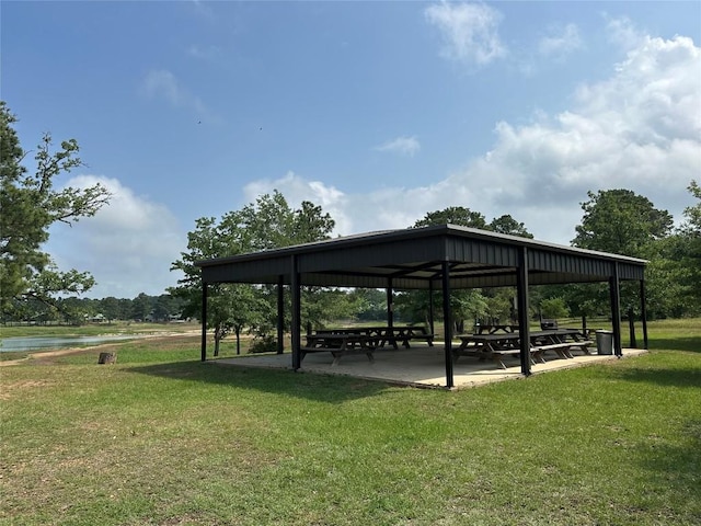 103 Bonham Ln, Paige, TX 78659 - view of home's community with a yard, a gazebo, and a water view