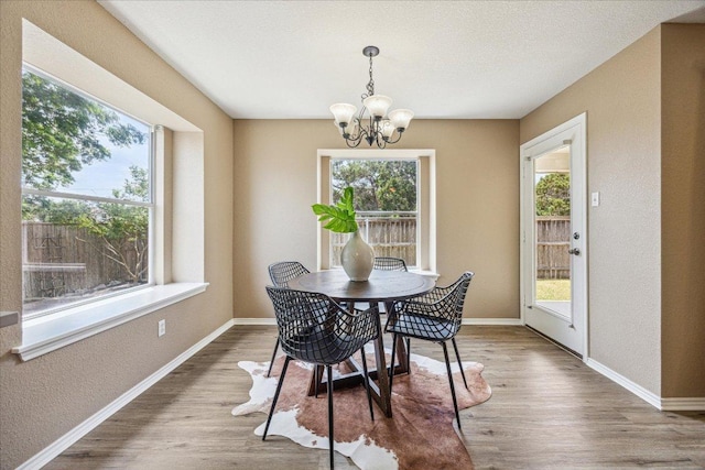 4108 Whitecrest Cv, Round Rock, TX 78681 - dining space with healthy amount of natural light, a chandelier, wood finished floors, and a textured wall