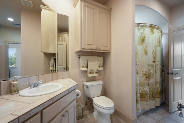 7800 Aspen Highlands Dr, Austin, TX 78746 - full bathroom with vanity, tile patterned floors, and a shower with curtain