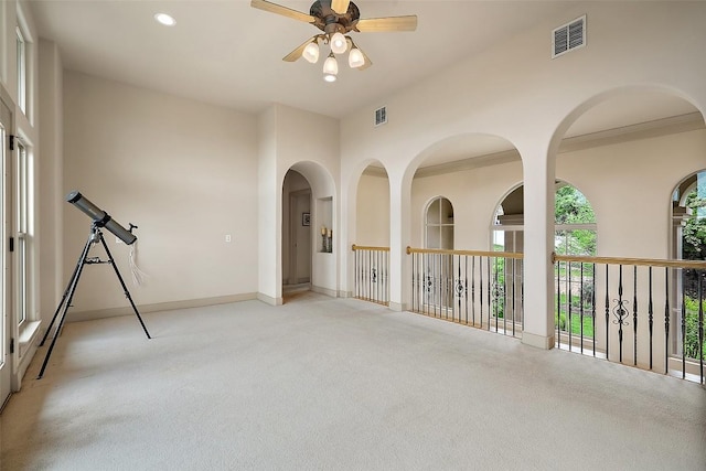 7800 Aspen Highlands Dr, Austin, TX 78746 - empty room featuring ceiling fan, light carpet, and recessed lighting