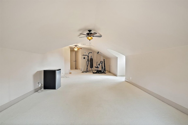 7800 Aspen Highlands Dr, Austin, TX 78746 - additional living space with a ceiling fan, lofted ceiling, and light colored carpet