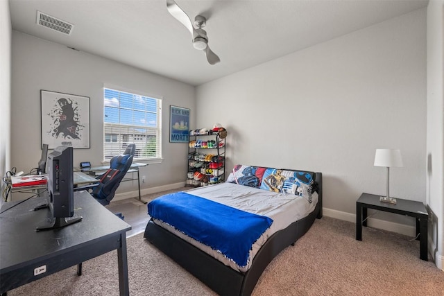 1728 Siena Sunset Rd, Leander, TX 78641 - carpeted bedroom featuring visible vents, baseboards, and ceiling fan