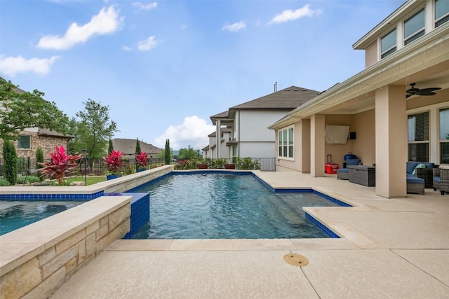 1728 Siena Sunset Rd, Leander, TX 78641 - view of swimming pool featuring a patio, outdoor lounge area, a fenced backyard, and a ceiling fan
