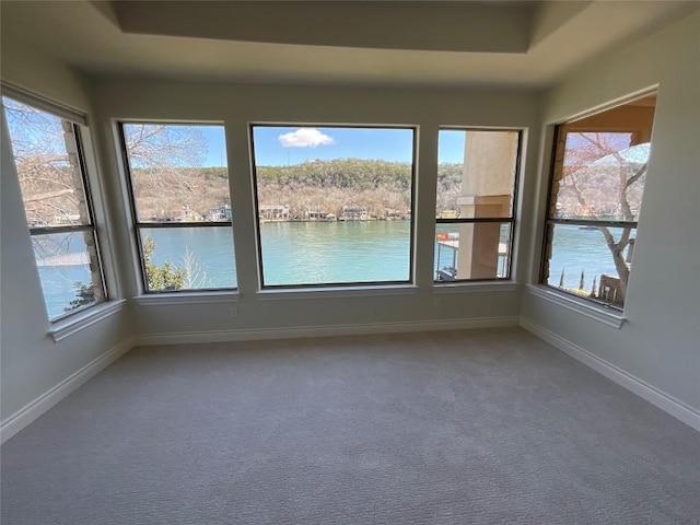 empty room featuring a water view and a wealth of natural light