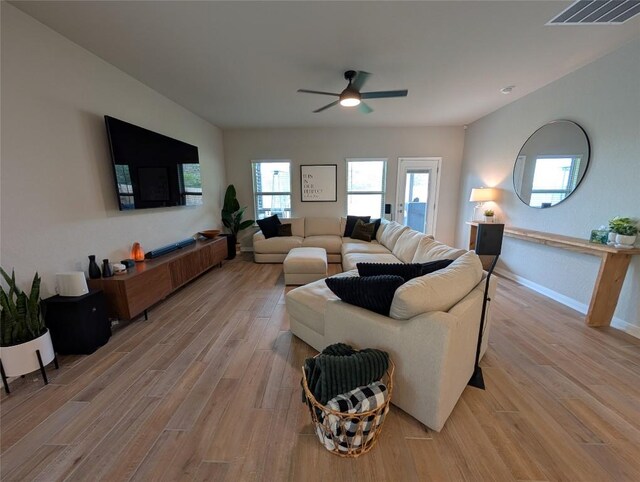 3030 Charyn Way, New Braunfels, TX 78132 - living room featuring light wood-style floors and a ceiling fan