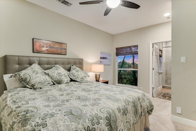 505 Newhall Cv, Austin, TX 78746 - bedroom with carpet floors, baseboards, a ceiling fan, and ensuite bathroom