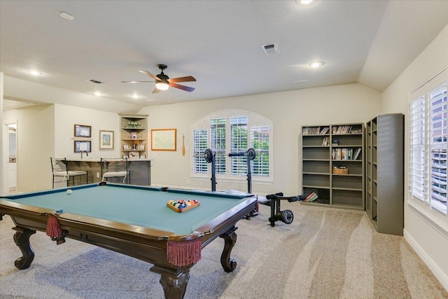 505 Newhall Cv, Austin, TX 78746 - game room with carpet, bar area, plenty of natural light, baseboards, and lofted ceiling