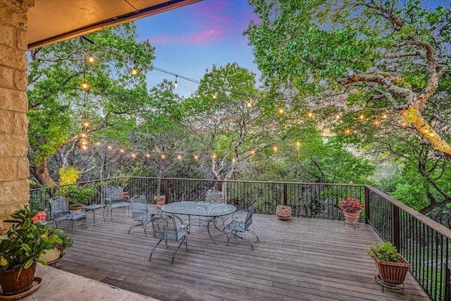 505 Newhall Cv, Austin, TX 78746 - wooden terrace with outdoor dining area