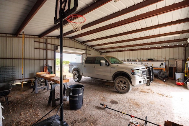 garage featuring metal wall
